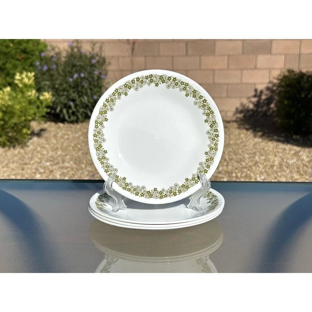 Set of 6 CORELLE by Corning SPRING BLOSSOM GREEN CRAZY DAISY 6 3/4” Bread Plates